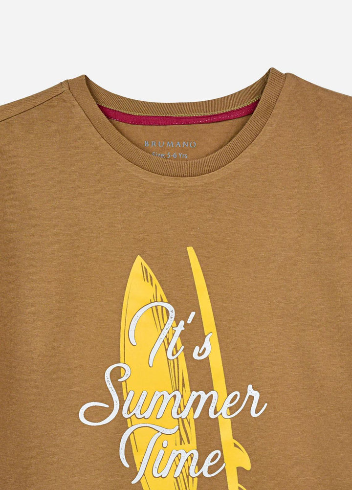 Brumano  Casual T-Shirts for Boys -  Mustard Surf Printed Casual T-Shirt BRM-JNR-1614