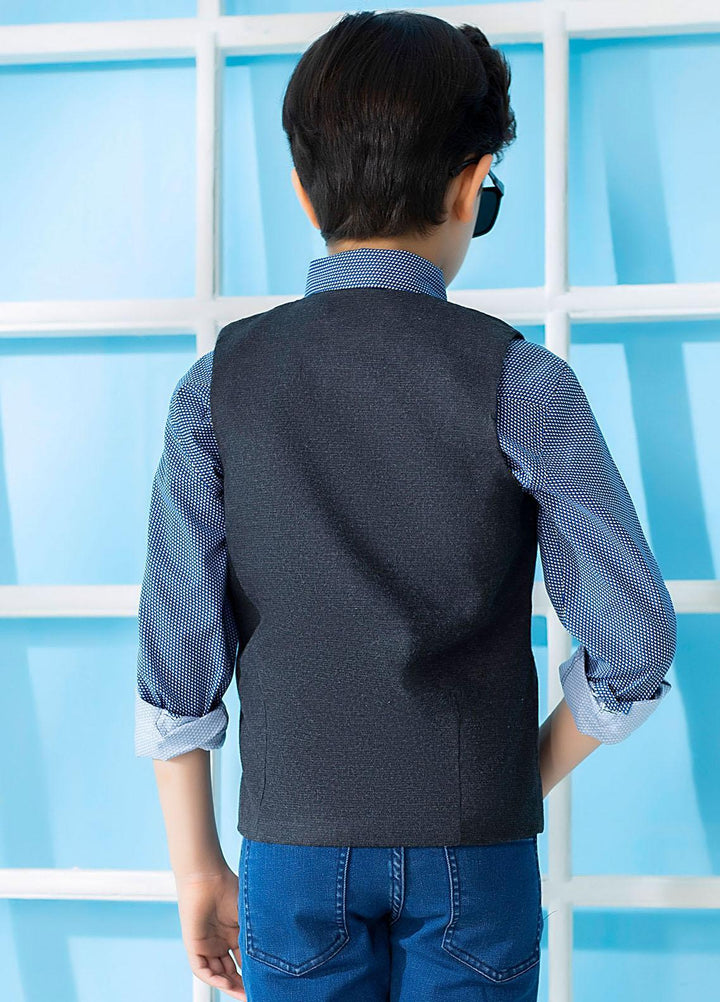 Brumano  Casual Vest for Boys -  Charcoal Micro Checkered Suit Vest With Bow BRM-JNR-1407