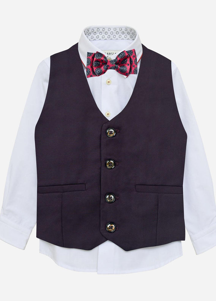 Brumano  Casual Vest for Boys -  Burgundy Twill Suit Vest With Bow BRM-JNR-1374