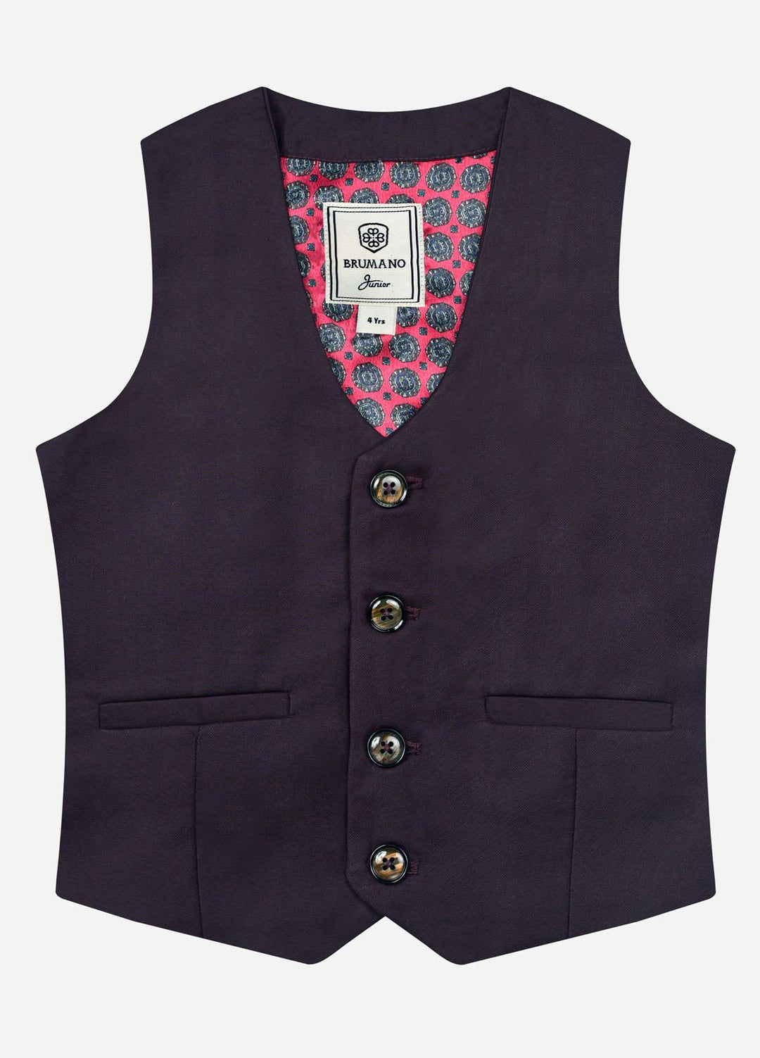 Brumano  Casual Vest for Boys -  Burgundy Twill Suit Vest With Bow BRM-JNR-1374