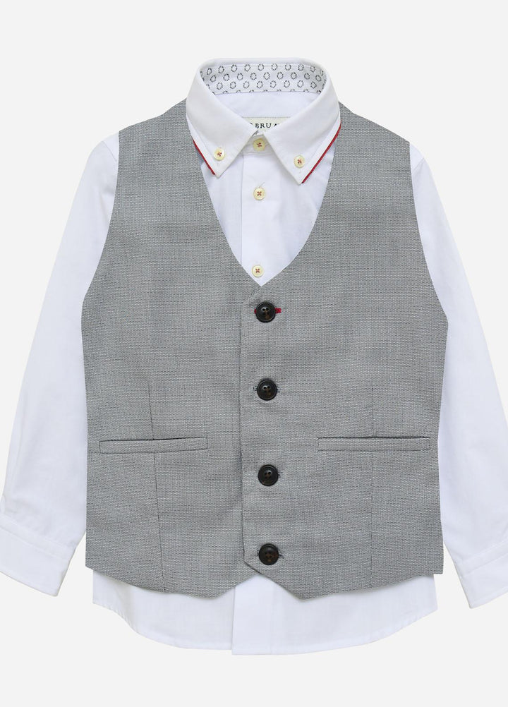 Brumano Cotton Formal Waistcoat for Boys -  BM21W 1052 Grey Structured Suit Waistcoat