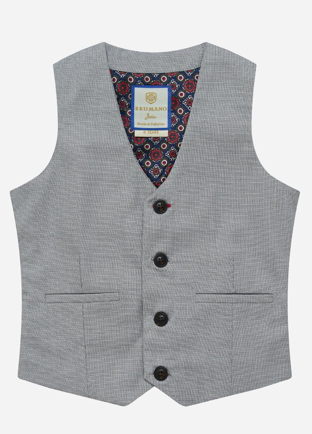 Brumano Cotton Formal Waistcoat for Boys -  BM21W 1052 Grey Structured Suit Waistcoat