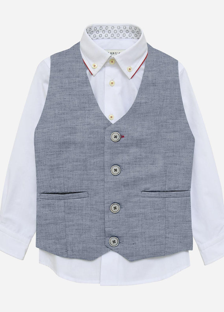 Brumano Cotton Formal Waistcoat for Boys -  BM21W 1347 Blue Chambray Suit Waistcoat
