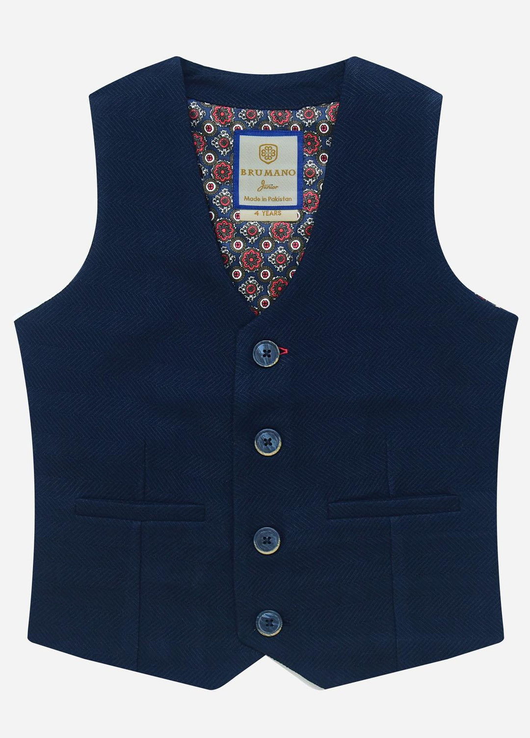 Brumano Cotton Formal Waistcoat for Boys -  BM21W 253 Navy Blue Herringbone Suit Waistcoat