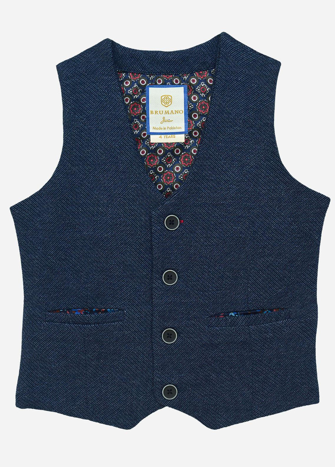 Brumano Cotton Formal Boys Waistcoat -  BM21W 290 Blue Patterned Suit Waistcoat
