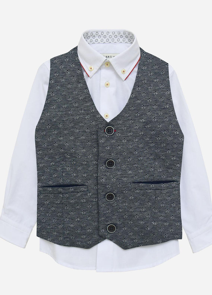 Brumano Cotton Formal Boys Waistcoat -  BM21W 291 Grey Textured Suit Waistcoat