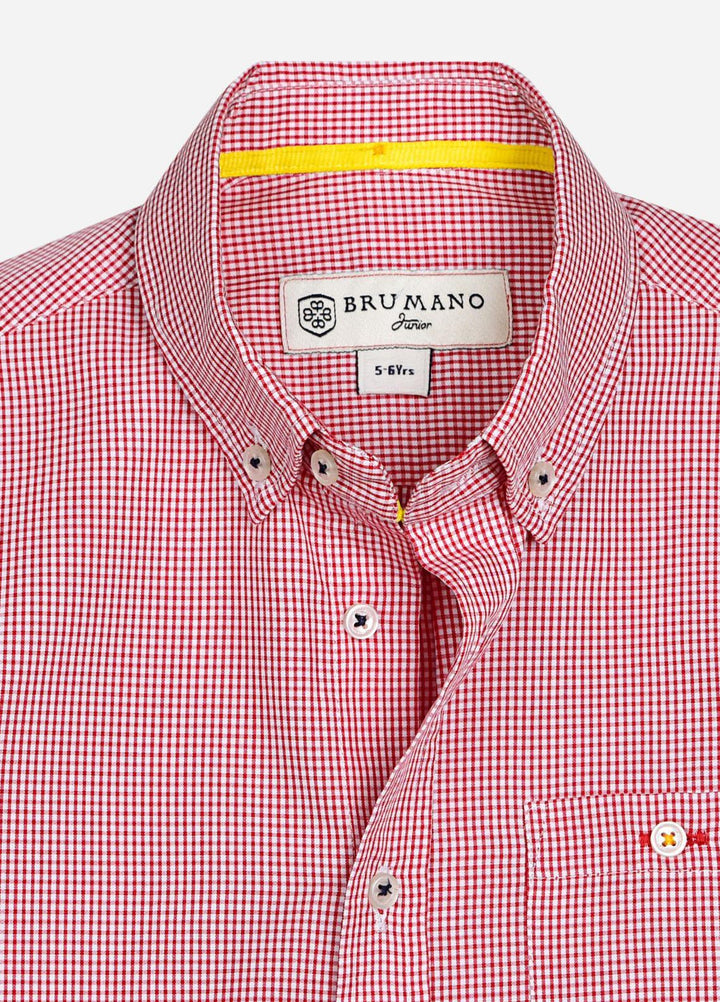Brumano Cotton  Boys Shirt -  Red Micro Gingham Casual Long Sleeve Shirt-SS2022