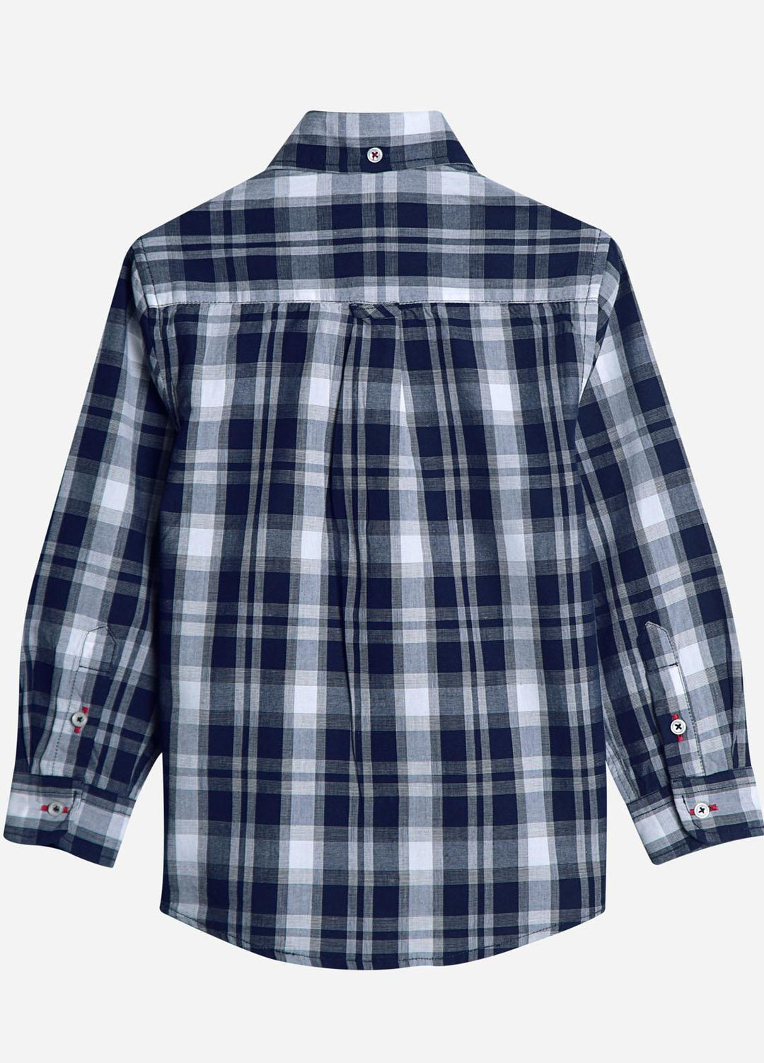 Brumano Cotton  Shirt for Boys -  Navy Blue & White Long Sleeve Checkered Shirt-SS2022