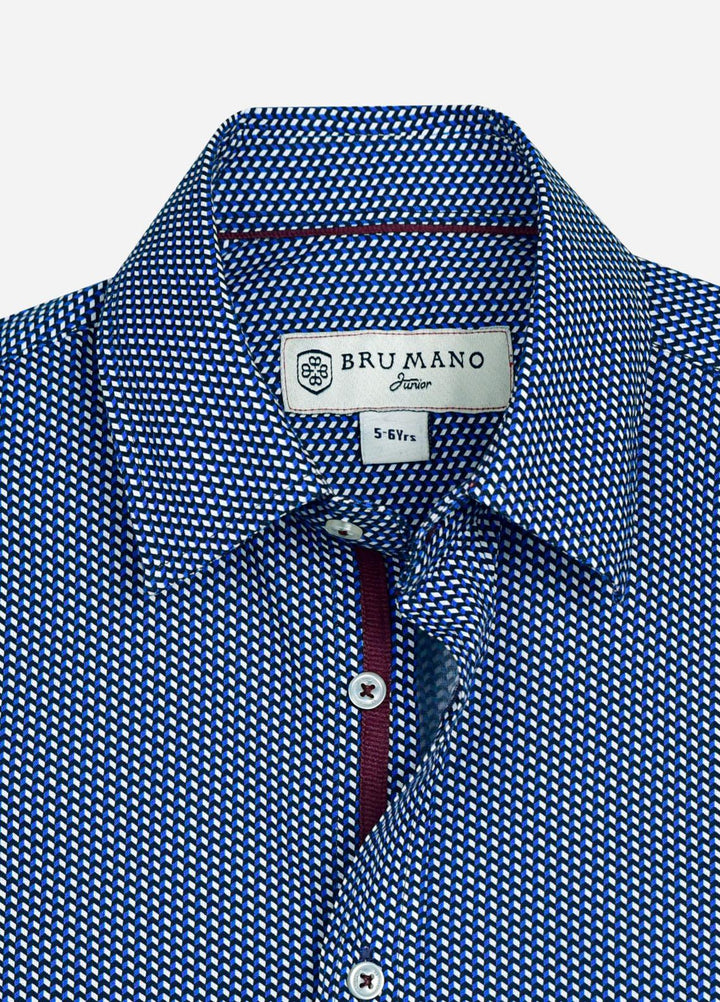 Brumano Cotton  Boys Shirt -  Black & Blue Printed Casual Long Sleeve Shirt-SS2022