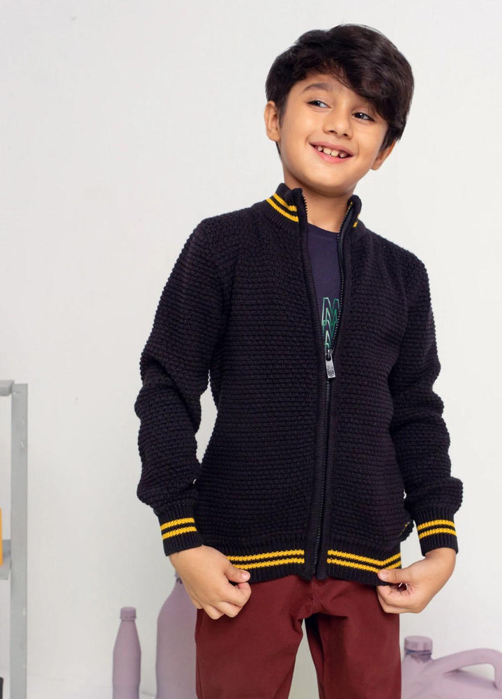 Brumano   Zipper for Kids -  BRM-JNR-136 Black Textured Casual Zipper Sweater