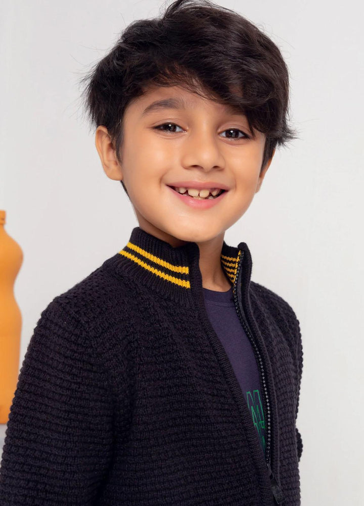 Brumano   Zipper for Kids -  BRM-JNR-136 Black Textured Casual Zipper Sweater
