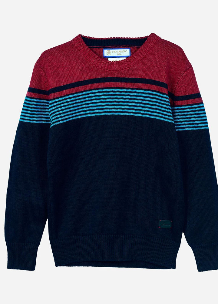 Brumano   Sweaters for Kids -  BRM-JNR-142 Navy Blue & Red Striped