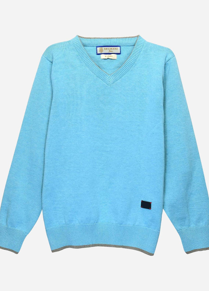 Brumano   Sweaters for Kids -  BRM-JNR-012 Aqua Blue Casual V-Neck Sweater