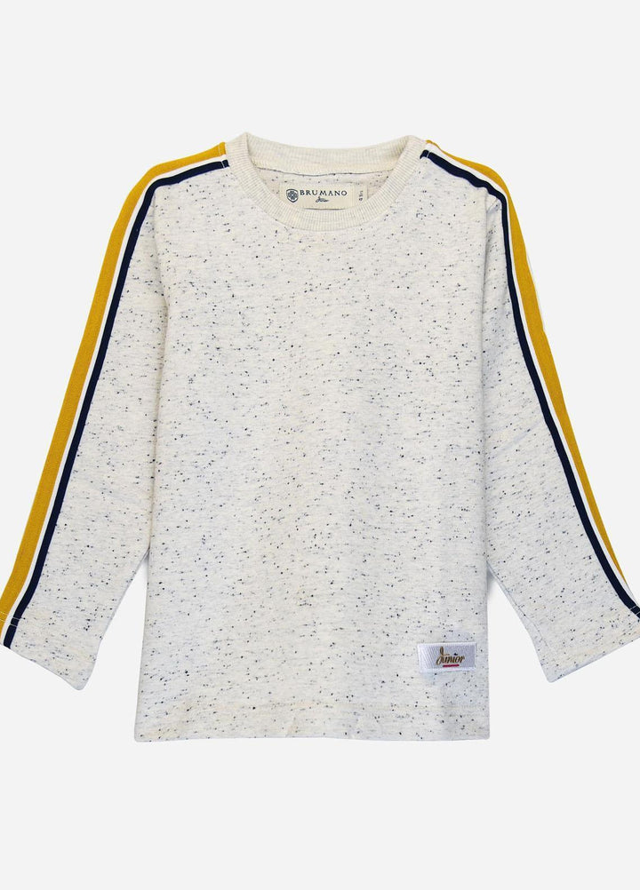 Brumano   Sweat Shirt for Kids -  JNR-0093 Offwhite Sweatshirt With Yellow Stripe Detailing