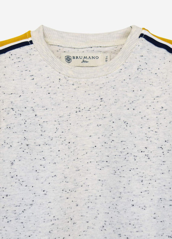 Brumano   Sweat Shirt for Kids -  JNR-0093 Offwhite Sweatshirt With Yellow Stripe Detailing