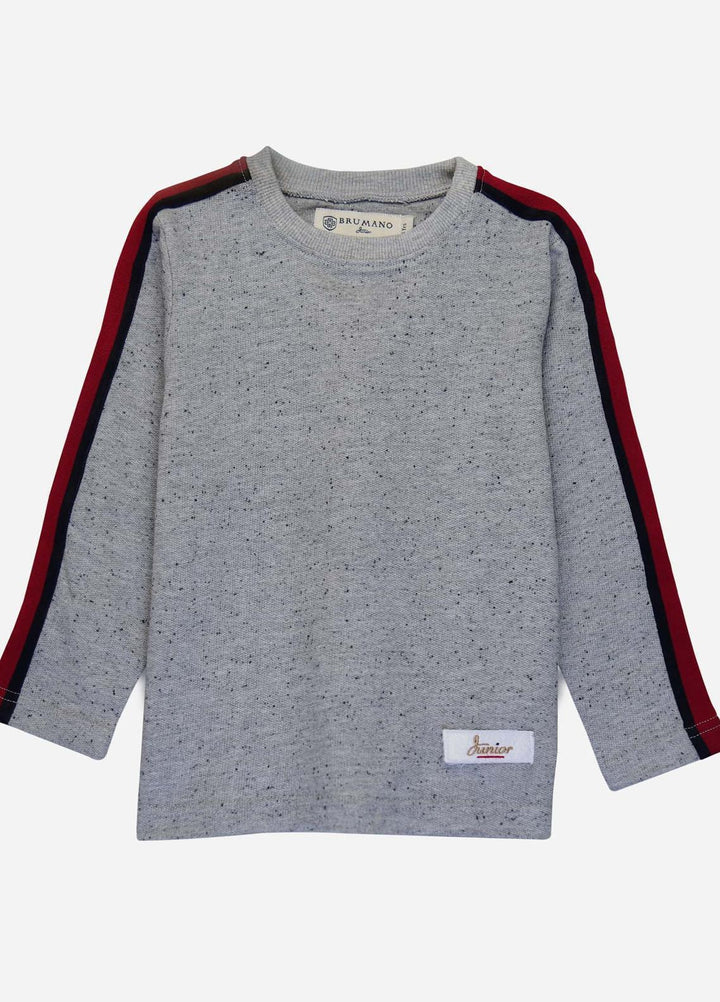 Brumano   Sweat Shirt for Kids -  JNR-091 Grey Sweatshirt With Red Stripe Detailing