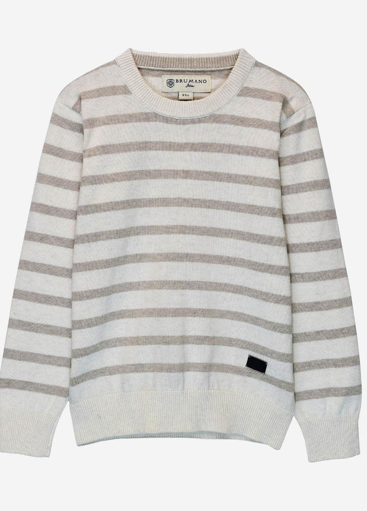 Brumano   Sweaters for Kids -  JNR-002 Beige & Cream Striped Crew Neck Sweater