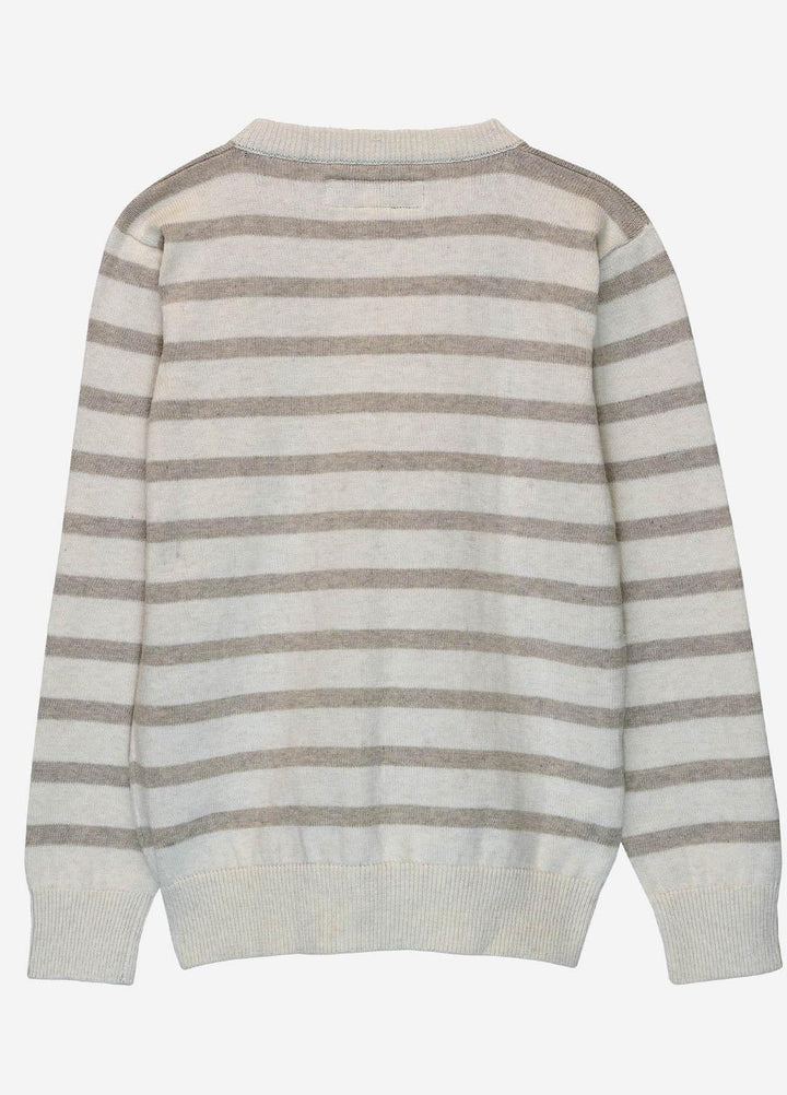 Brumano   Sweaters for Kids -  JNR-002 Beige & Cream Striped Crew Neck Sweater