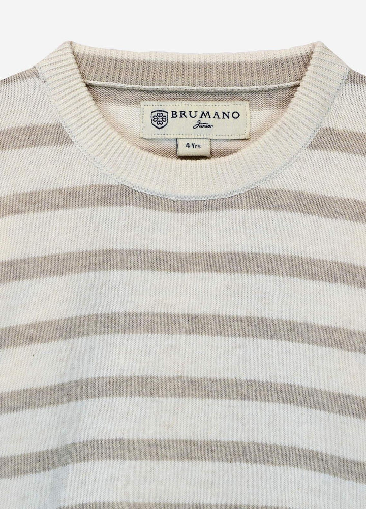 Brumano   Sweaters for Kids -  JNR-002 Beige & Cream Striped Crew Neck Sweater