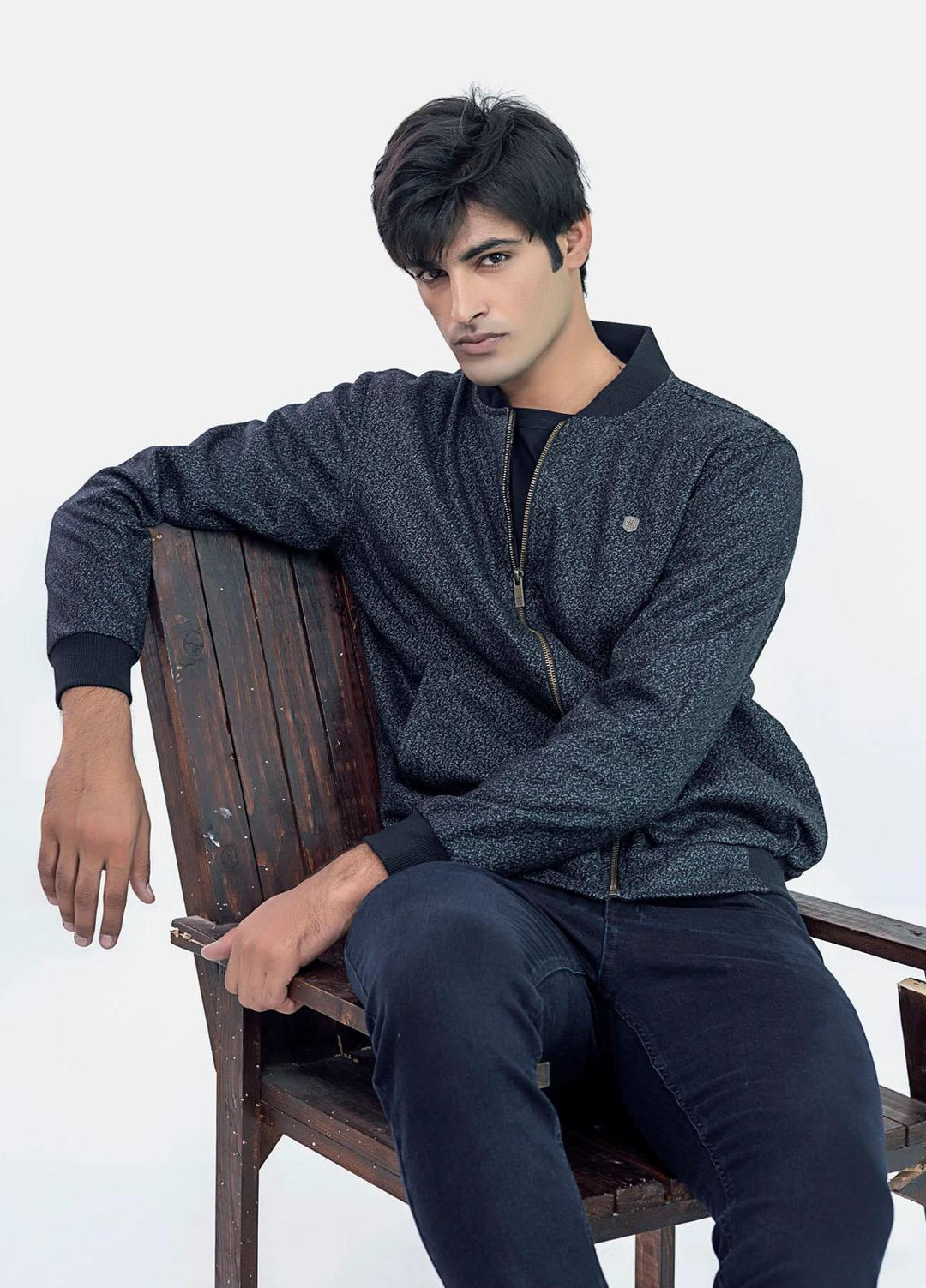 Brumano   Jackets for Men -  BRM-1875 Grey & Black Wool Blended Bomber