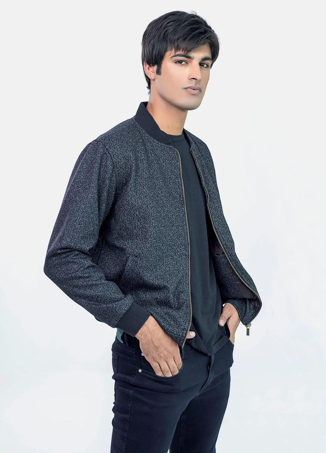 Brumano   Jackets for Men -  BRM-1875 Grey & Black Wool Blended Bomber