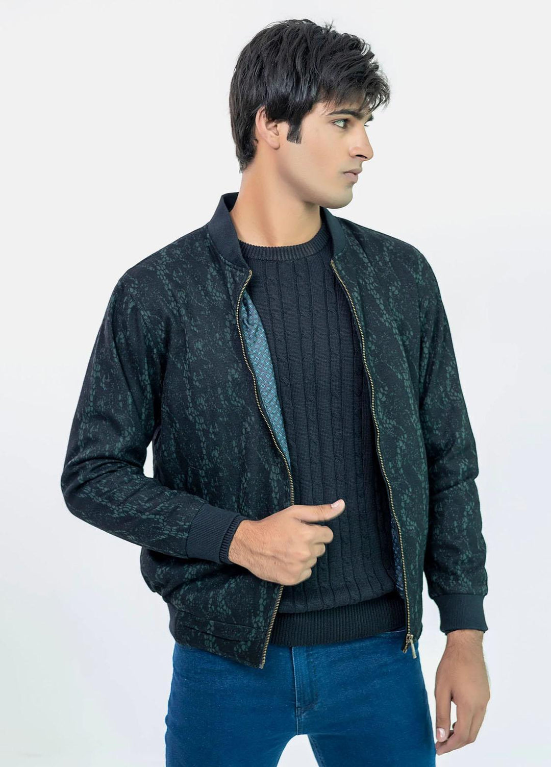 Brumano   Jackets for Men -  BRM-1882 Black & Green Wool Blended Bomber