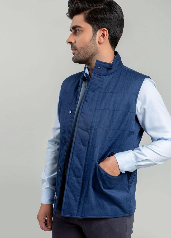Brumano   Jackets for Men -  BRM-1036 Blue Sleeveless Herringbone
