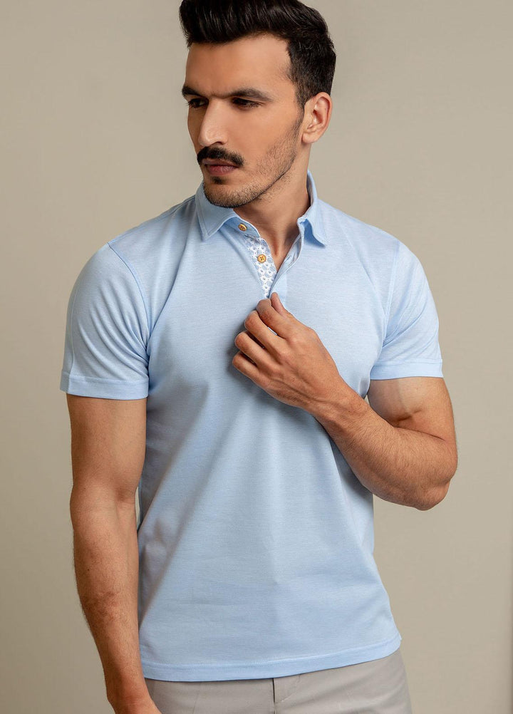 Brumano Cotton Casual Polo Shirts for Mens -  Light Blue Pique Mercerized Polo-SS2022