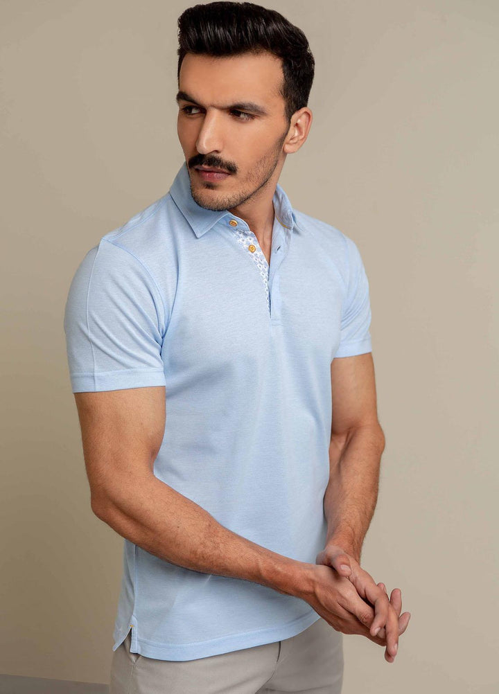 Brumano Cotton Casual Polo Shirts for Mens -  Light Blue Pique Mercerized Polo-SS2022