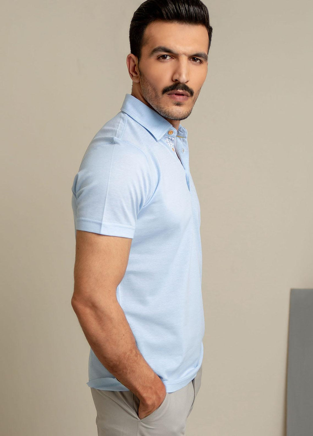 Brumano Cotton Casual Polo Shirts for Mens -  Light Blue Pique Mercerized Polo-SS2022