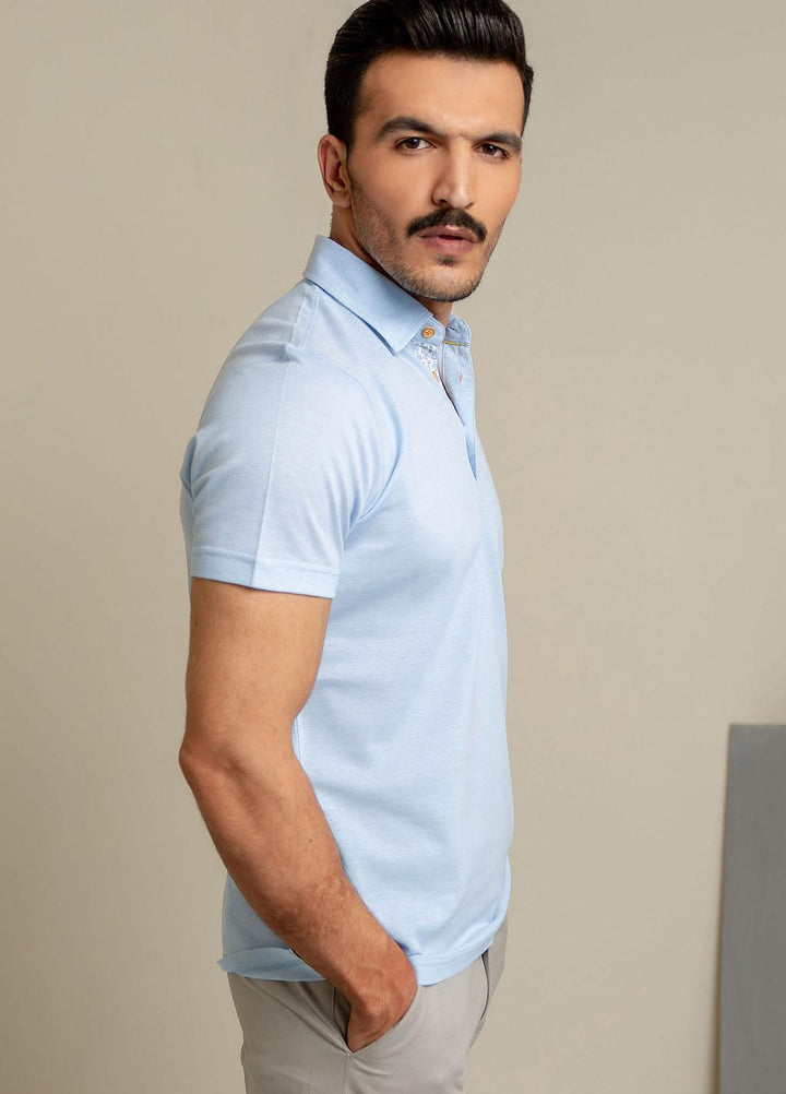 Brumano Cotton Casual Polo Shirts for Mens -  Light Blue Pique Mercerized Polo-SS2022