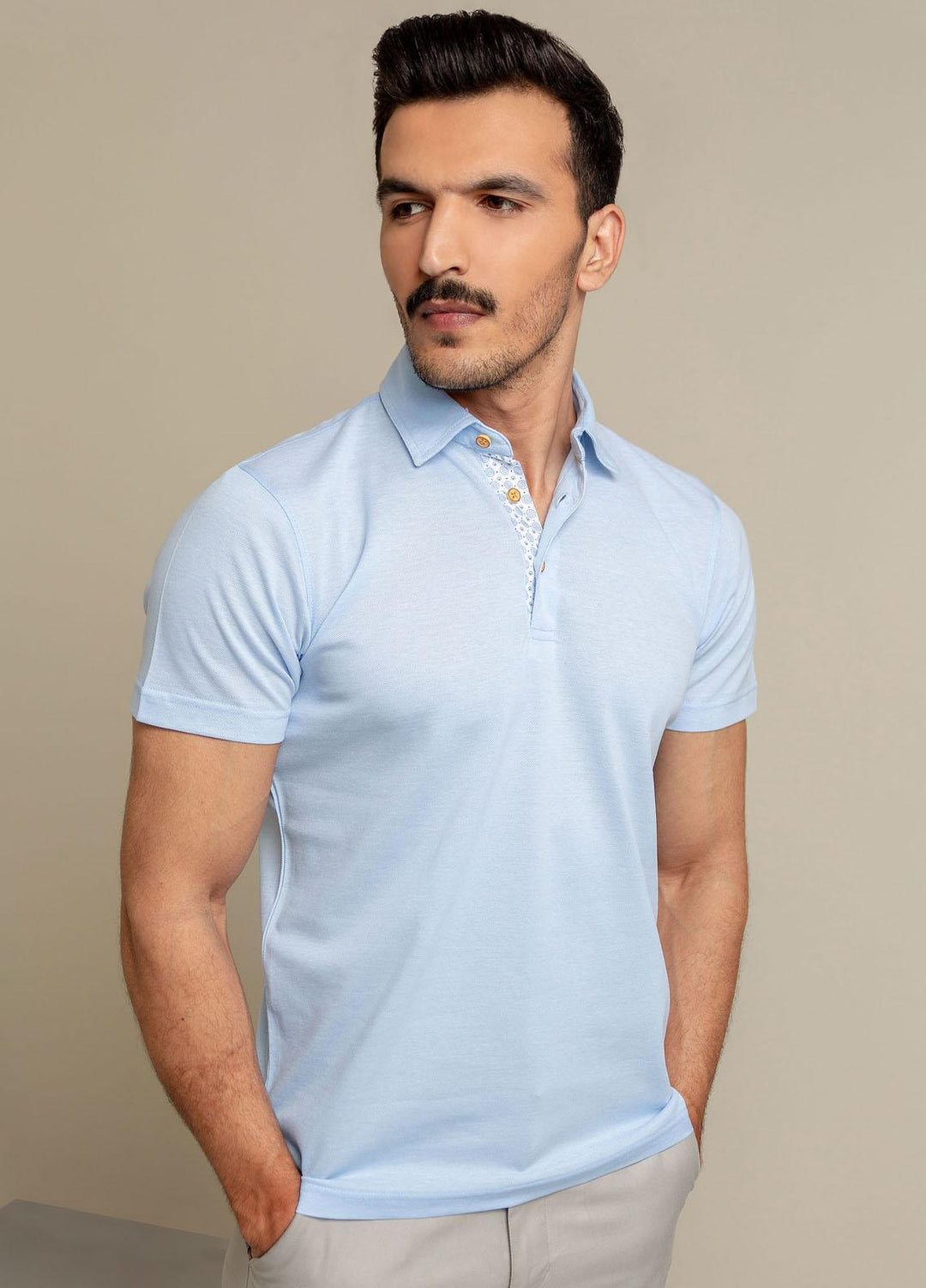 Brumano Cotton Casual Polo Shirts for Mens -  Light Blue Pique Mercerized Polo-SS2022