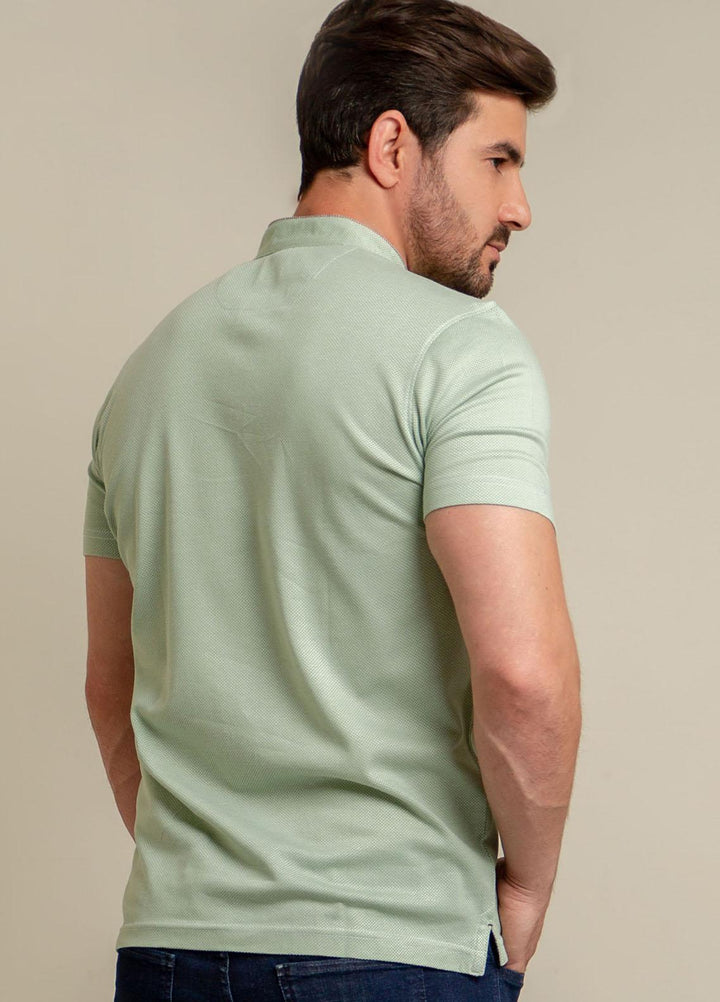 Brumano Cotton Casual Mens Polo Shirts -  Green Mao Collar Dobby Polo Shirt-SS2022