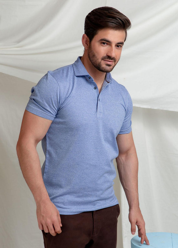 Brumano Cotton Casual Mens Polo Shirts -  Blue Dobby Mercerized Polo Shirt-SS2022