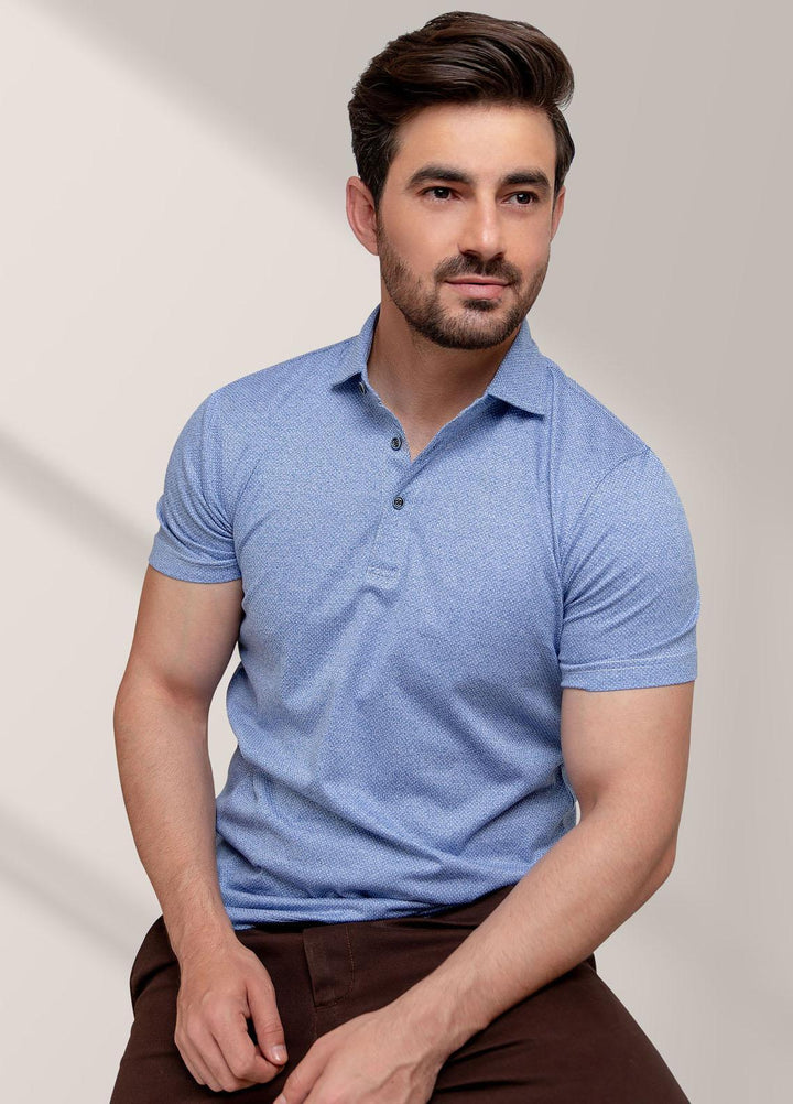 Brumano Cotton Casual Mens Polo Shirts -  Blue Dobby Mercerized Polo Shirt-SS2022