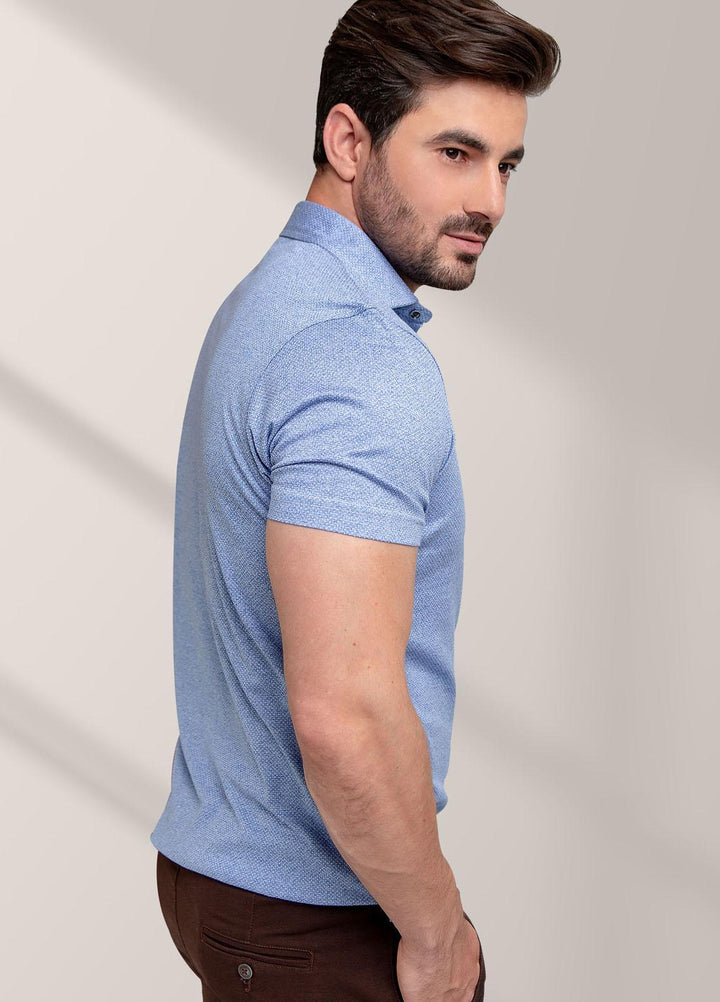 Brumano Cotton Casual Mens Polo Shirts -  Blue Dobby Mercerized Polo Shirt-SS2022
