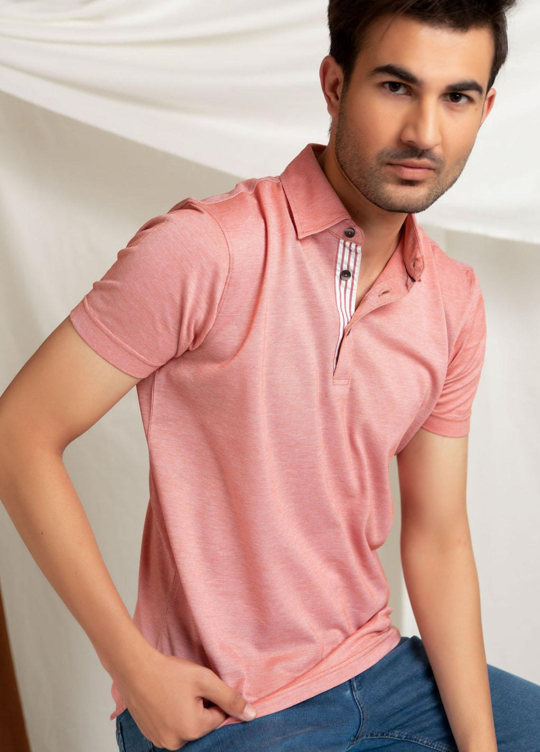 Brumano Cotton  Polo T-Shirt for Men -  Light Orange Pique Mercerized Polo - SS2022 BRM-228