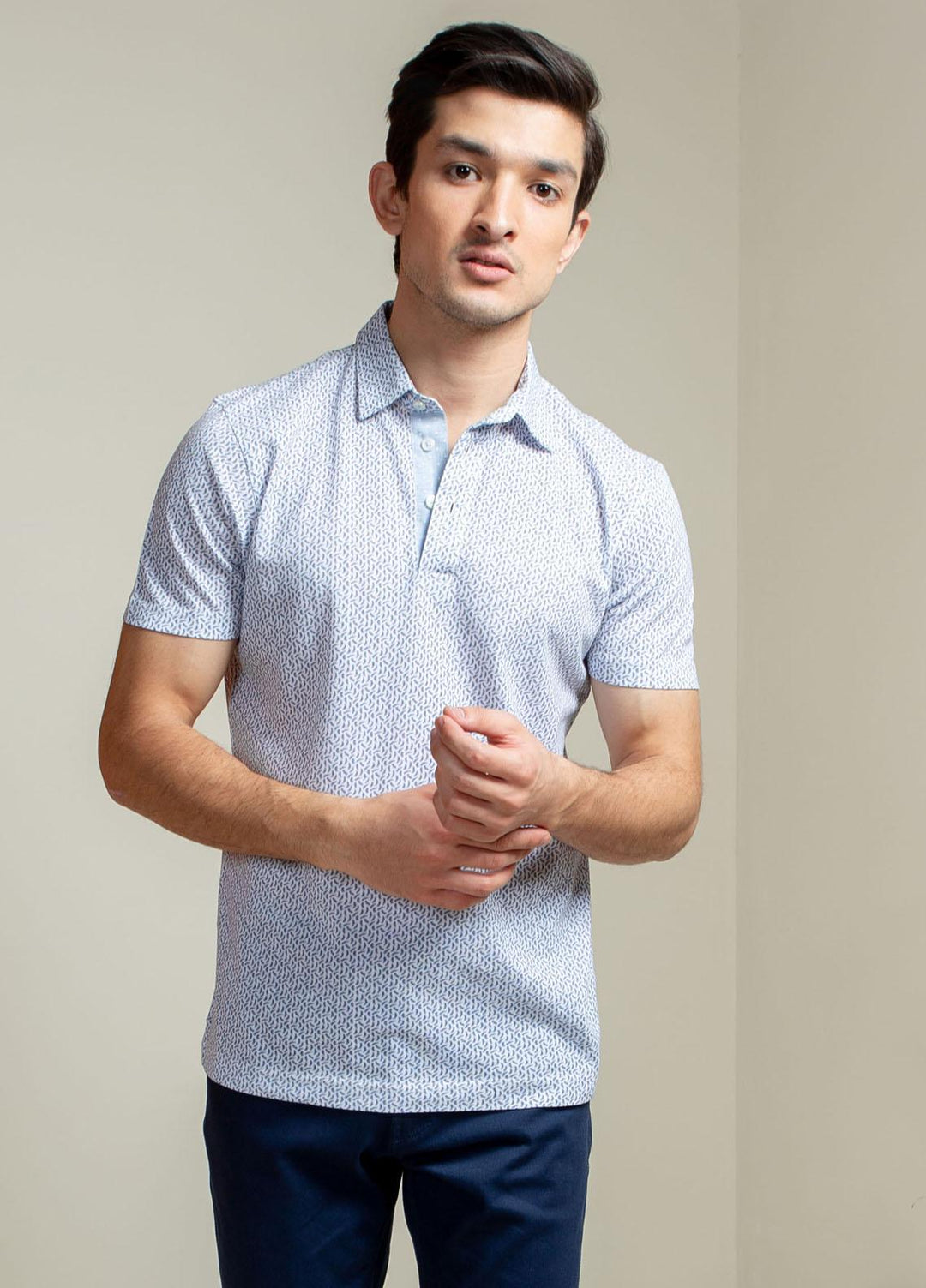Brumano Cotton Polo T-Shirts for Men -   White & Blue Printed Mercerized Polo Shirt