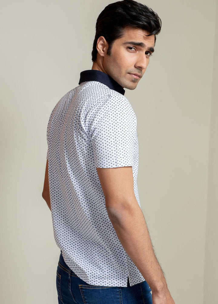 Brumano Cotton Polo Men T-Shirts -   White Printed Polo Shirt With Contrasting Collar