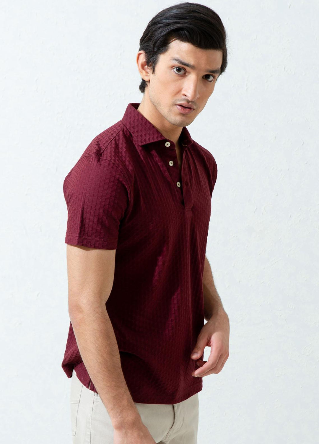 Brumano Cotton Polo Men T-Shirts -   Maroon Textured Polo With Classic Collar