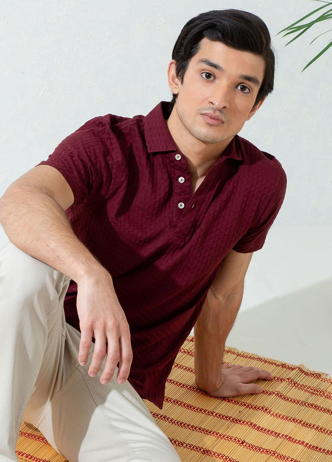 Brumano Cotton Polo Men T-Shirts -   Maroon Textured Polo With Classic Collar
