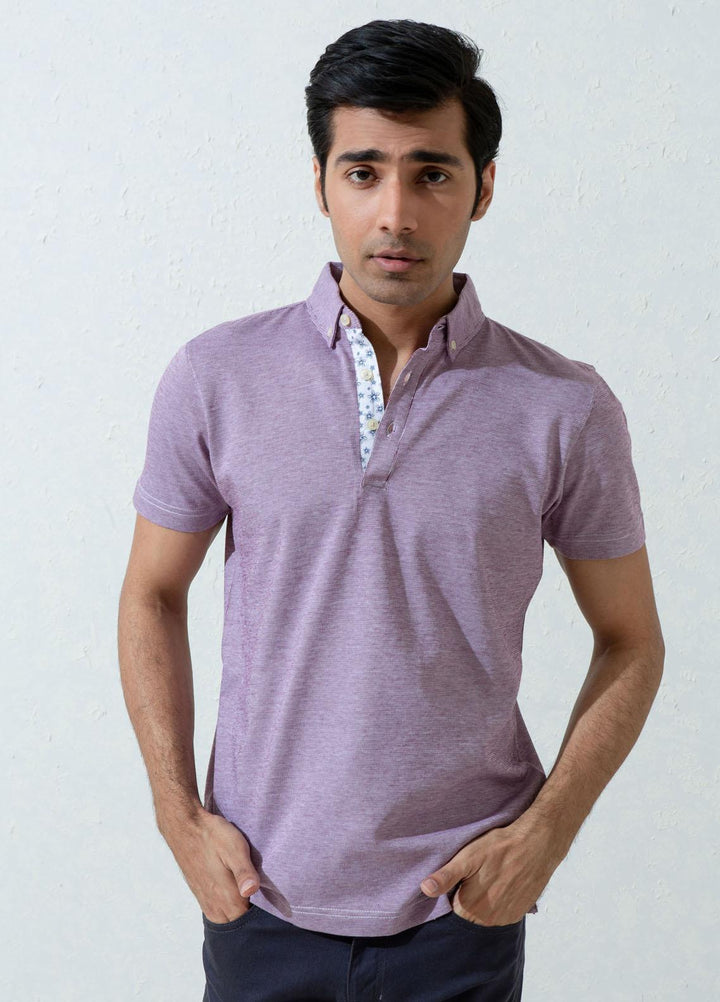 Brumano Cotton Polo Men T-Shirts -   Burgundy & White Pinstriped Mercerized Polo Shirt