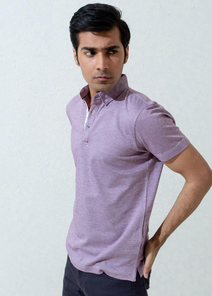 Brumano Cotton Polo Men T-Shirts -   Burgundy & White Pinstriped Mercerized Polo Shirt