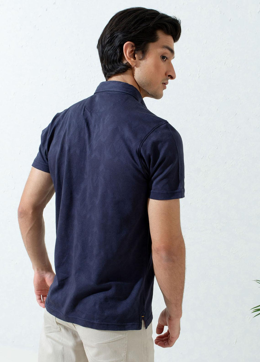 Brumano Cotton Polo Men T-Shirts -   Navy Blue Jacquard Polo Shirt With Detailing
