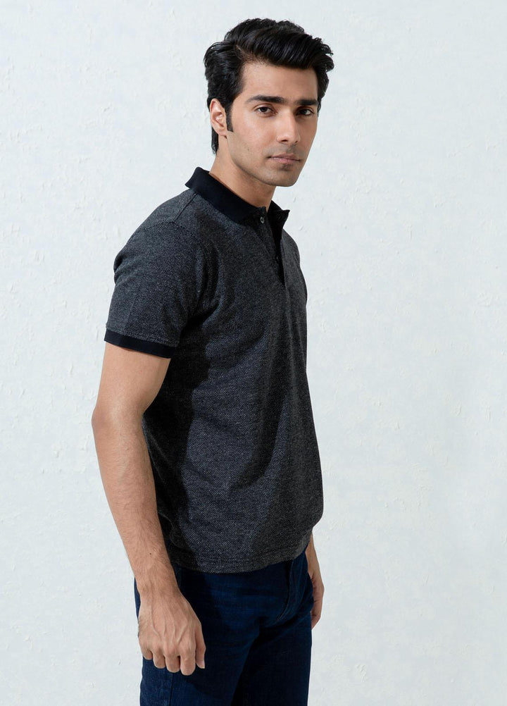Brumano Cotton Polo Men T-Shirts -   Black Dobby Mercerized Polo Shirt