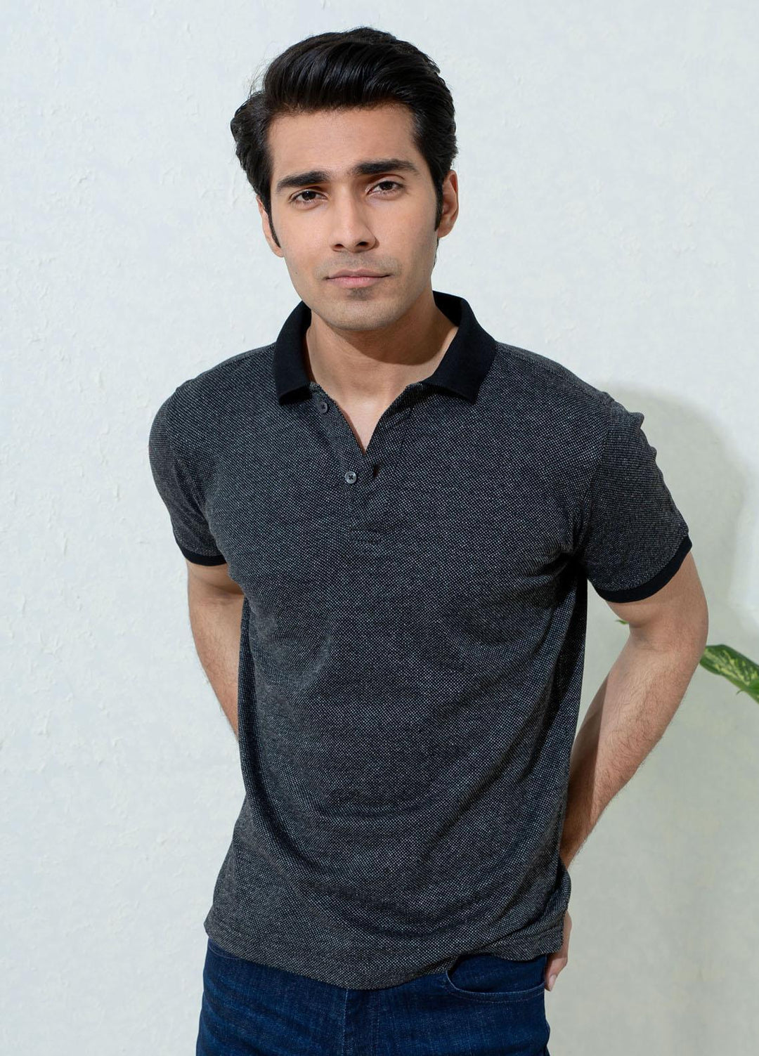 Brumano Cotton Polo Men T-Shirts -   Black Dobby Mercerized Polo Shirt