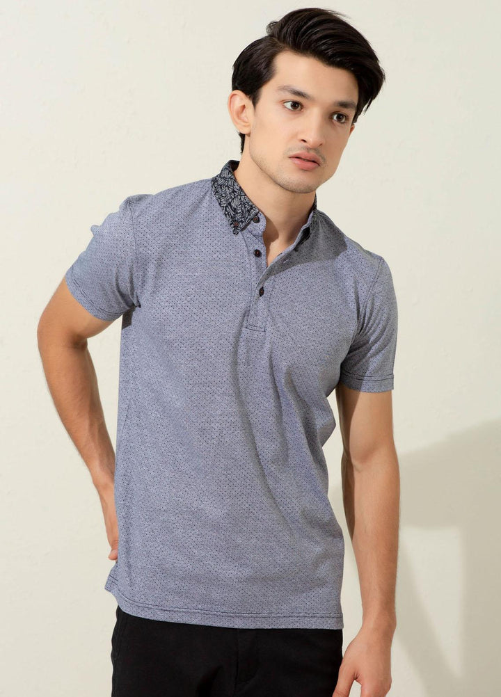 Brumano Cotton Polo Men T-Shirts -   Grey Polka Dot Mercerized Polo Shirt