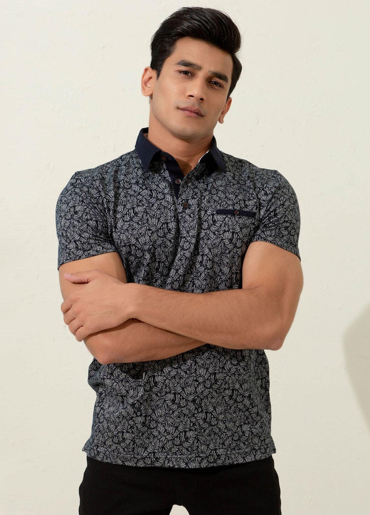 Brumano Cotton Polo Men T-Shirts -   Black Floral Printed Polo Shirt