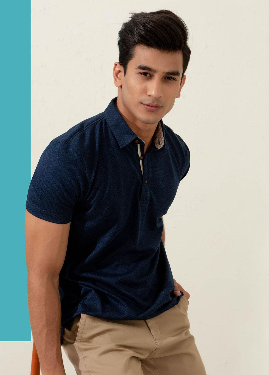 Brumano Cotton Polo T-Shirts for Men -   Navy Blue Geo Patterned Mercerized Polo