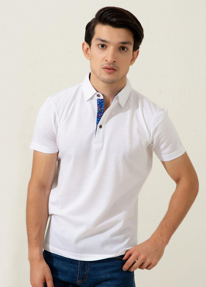 Brumano Cotton Polo Men T-Shirts -   White Pique Polo With Collar Detailing